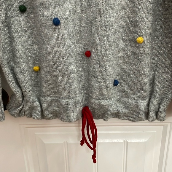 🎉CHRISTOPHER & BANKS gray silver shimmer Pom Pom sweater.  S - Picture 3 of 10